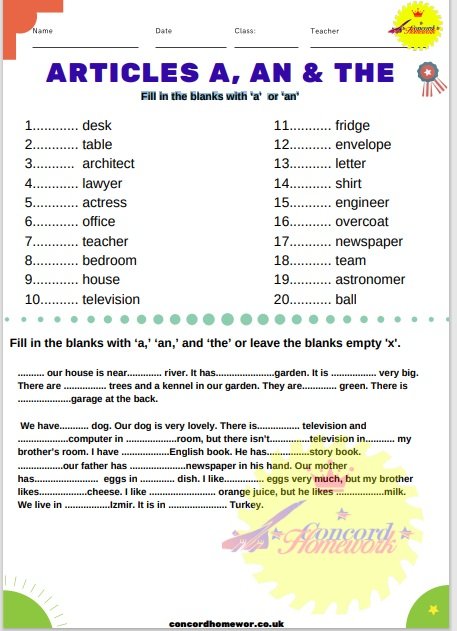 Articles English Grammar Worksheets a, an & the download Best english worksheets