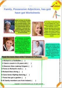 Family members has got/have got free ESL EFL worksheets with answer keys