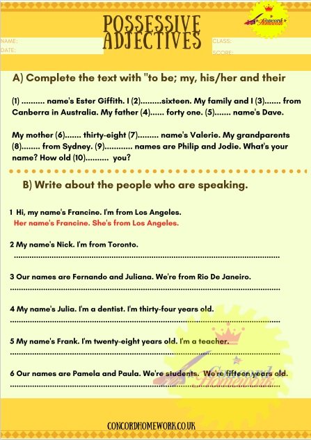 Possessive Adjectives English Worksheets download best ESL worksheets