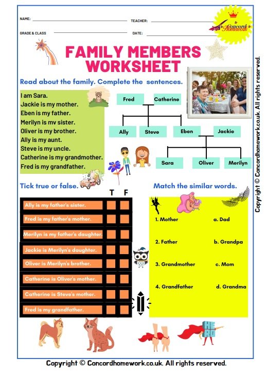 Family Members Free ESL EFL pdf worksheets with answer keys