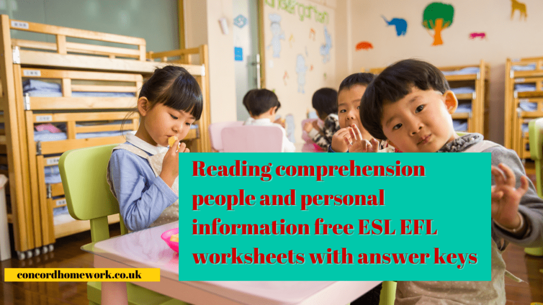 Reading comprehension people and personal information free ESL EFL worksheets with answer keys