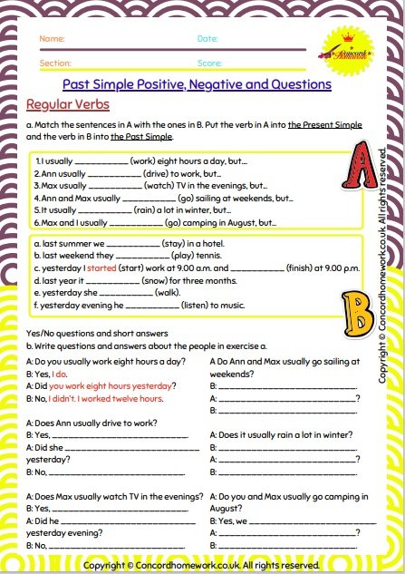 Past Simple Positive Negative and Questions English worksheets