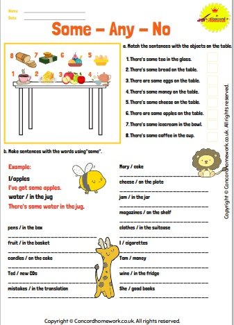 Some, any and no English worksheet