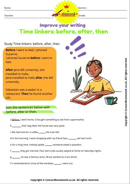 Time linkers after before then English worksheet