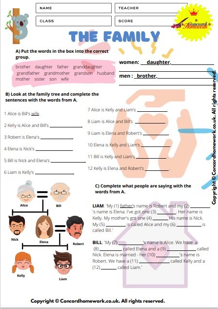 Family members English worksheet pdf