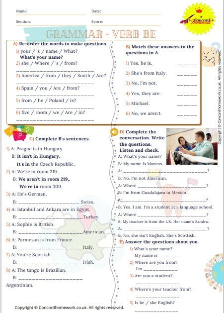 Verb be English exercises for beginners pdf