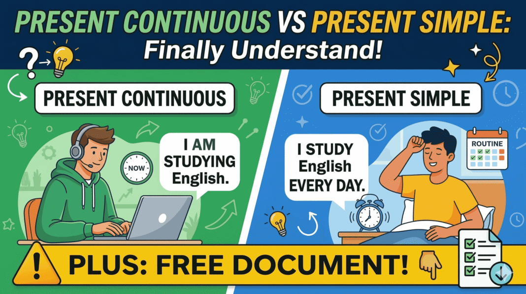 Master Present Continuous and Present Simple with clear explanations, examples, and practical tips to use both tenses correctly in everyday English.